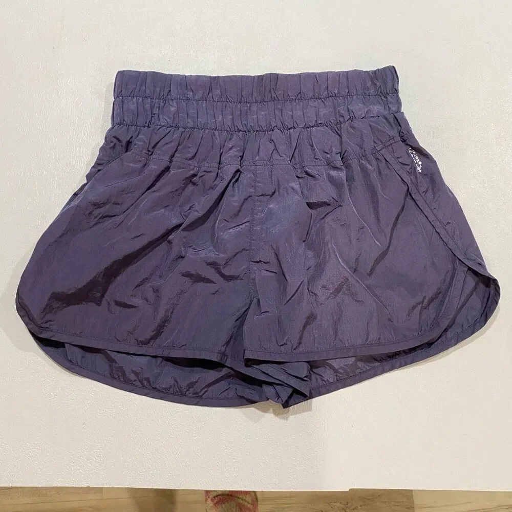 Free People FP Movement Purple Smocked Running Shorts M High Rise Athletic